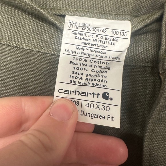 Carhartt Work Pants Khaki Green Dungaree Fit Men Size 40x30 Cotton Utility - Picture 4 of 5
